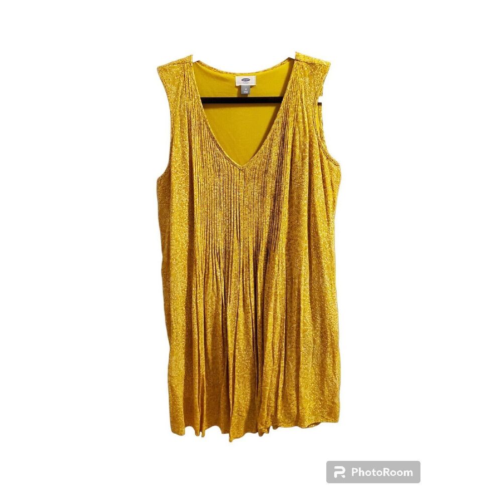 Old Navy Pleated Sleeveless Yellow Print Dress